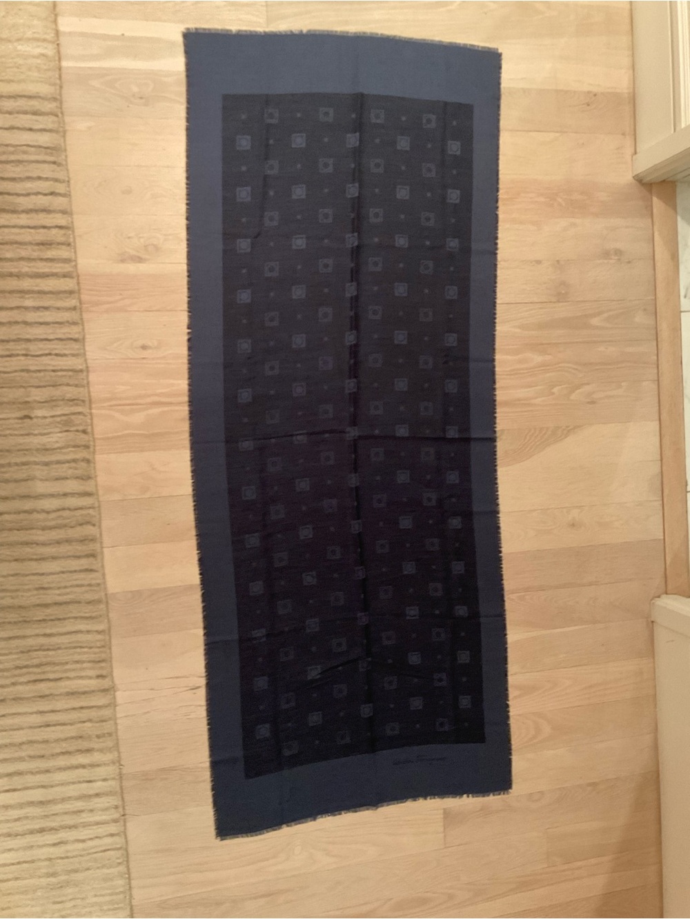 Salvatore Ferragamo Navy and Dark Blue Patterned Silk Wrap